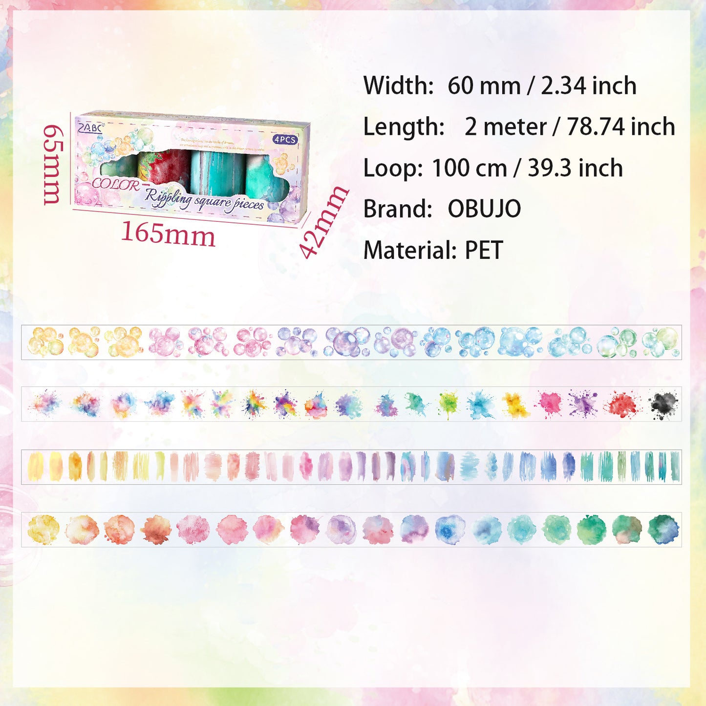 4 Rolls Colorful Art PET Tapes Kit BFCY