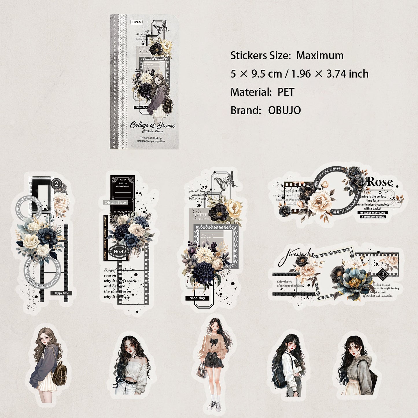 10 Pcs Collage Girl PET Stickers LMJG