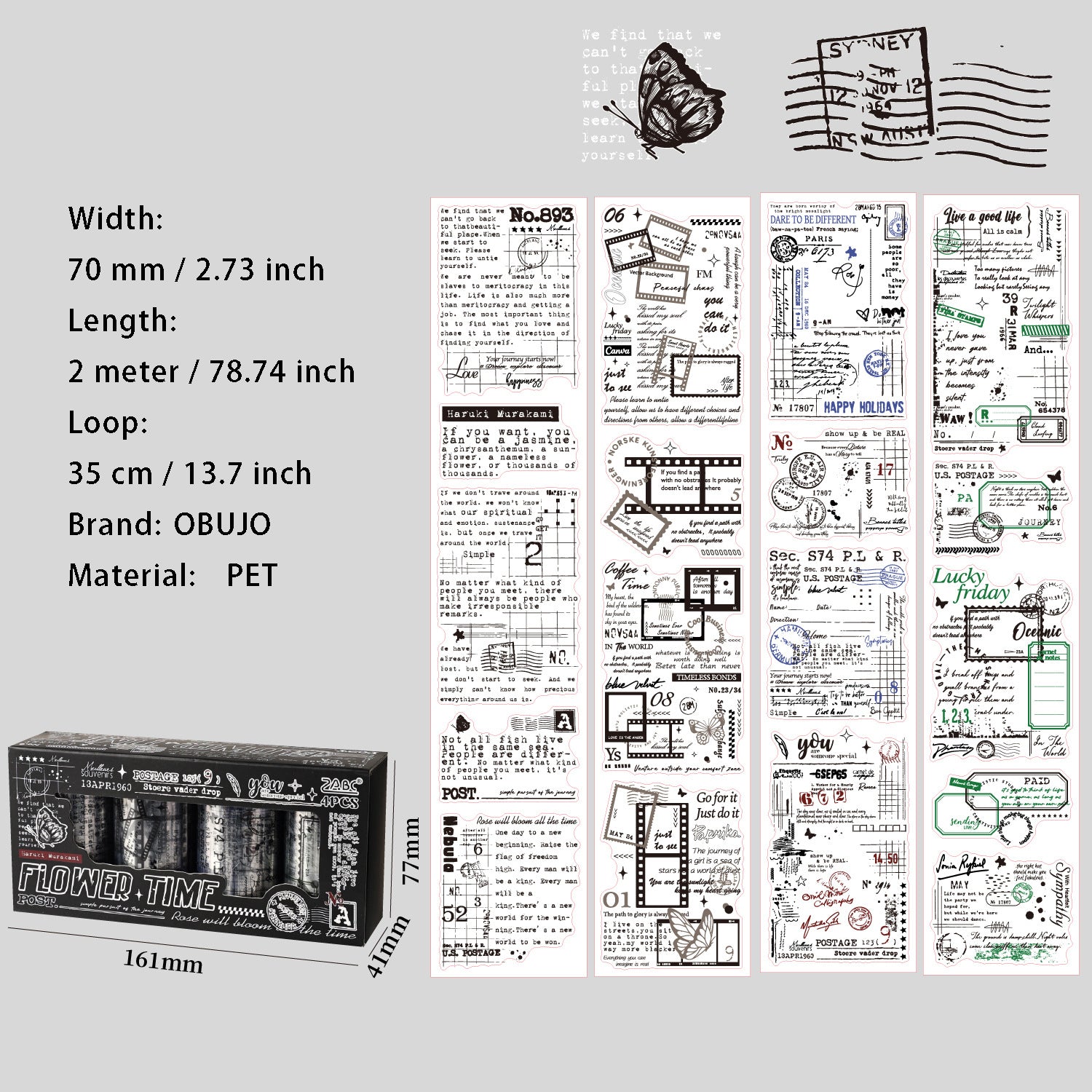 4 Rolls Vintage Letter PET Tapes Set SXWS