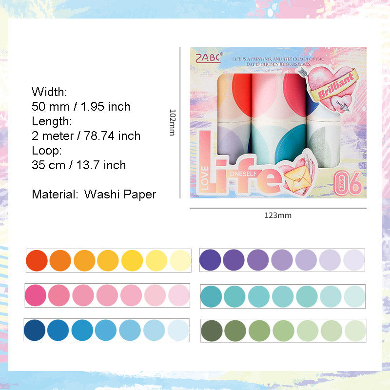 6 Rolls Morandi Dot Washi Plannrr Stickers Tape LMXC
