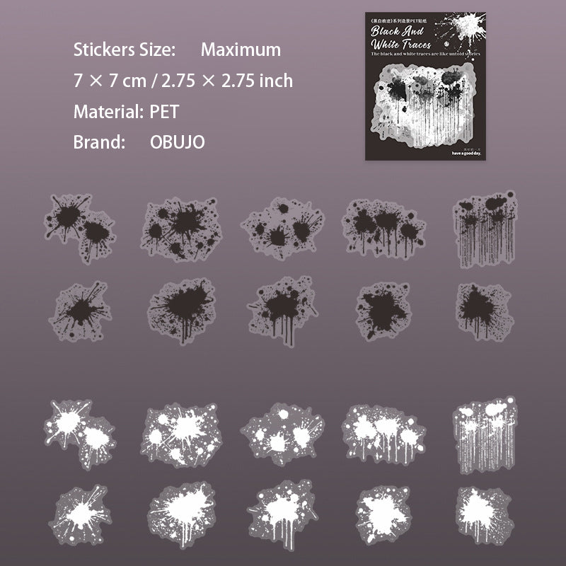 20 Pcs Black White Creative Journal PET Stickers HBHJ