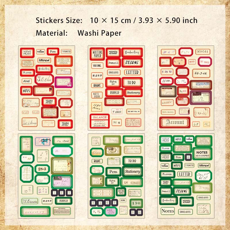 6 Sheets Vintage Lable Washi Stickers LDPJ