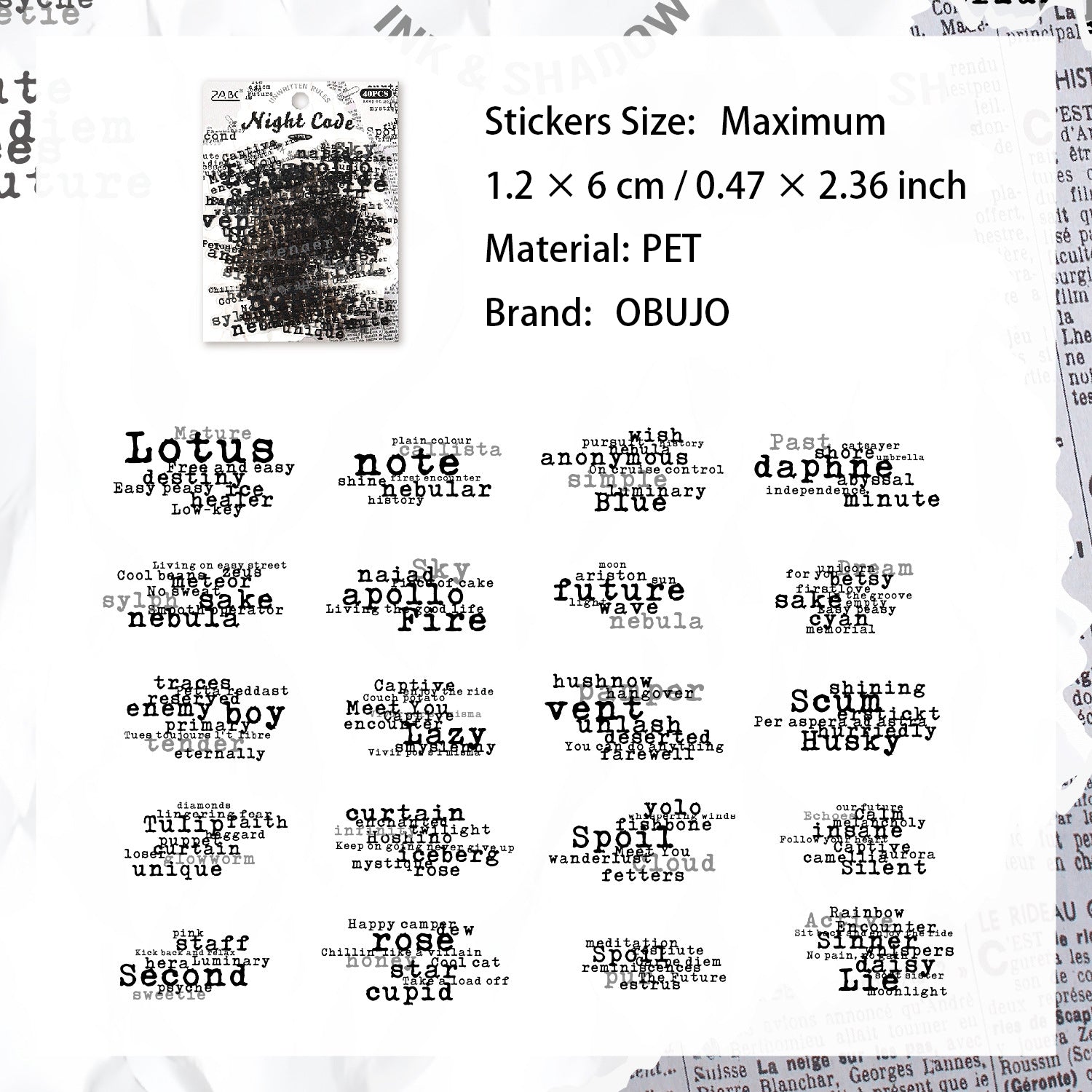 40 Pcs Quote Words PET Stickers ZJXY