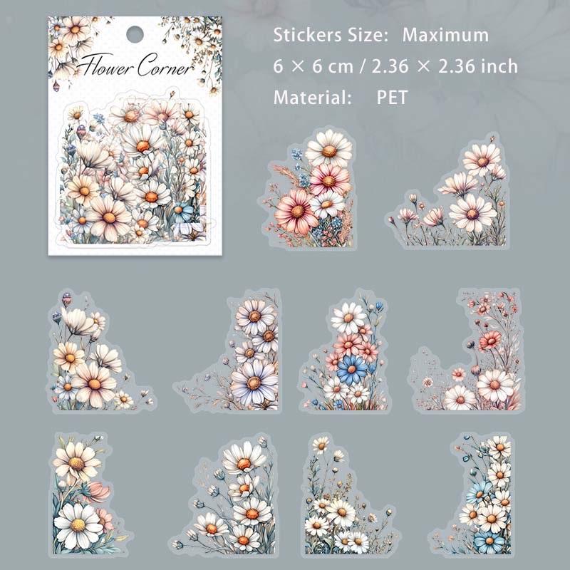 20 Pcs Flower Corner PET Stickers HDBJ