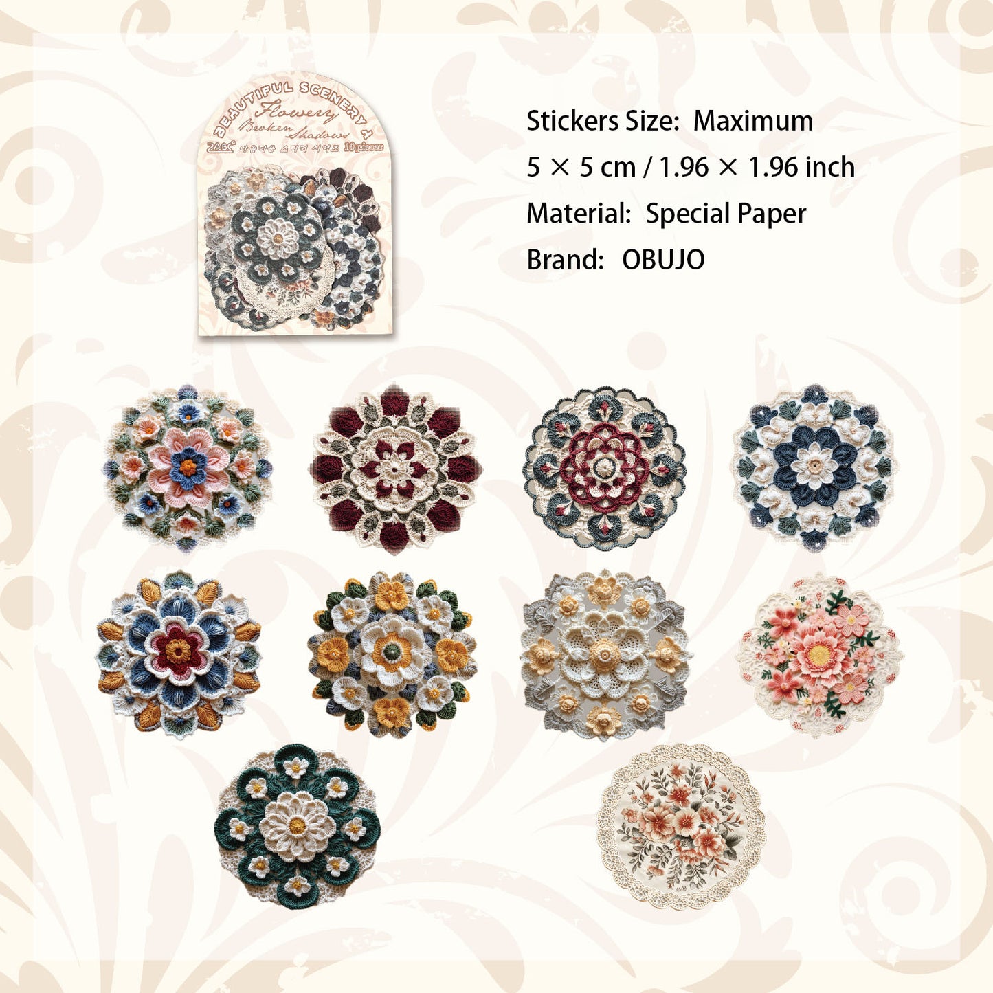 10 Pcs Vintage Flower Stickers JXRH