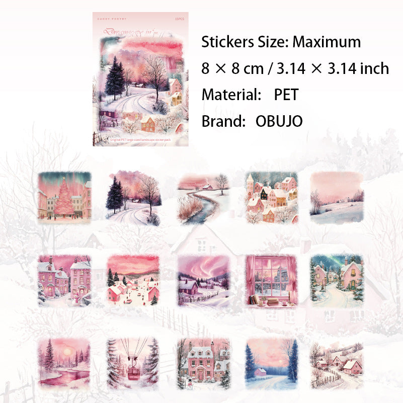 15 Pcs Winter Aurora Themed PET Stickers XJSP