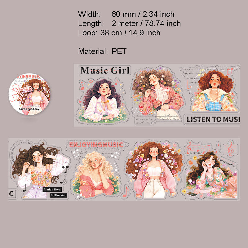 1 Roll Relax Girl Theme PET Stickers Tape FSRXL
