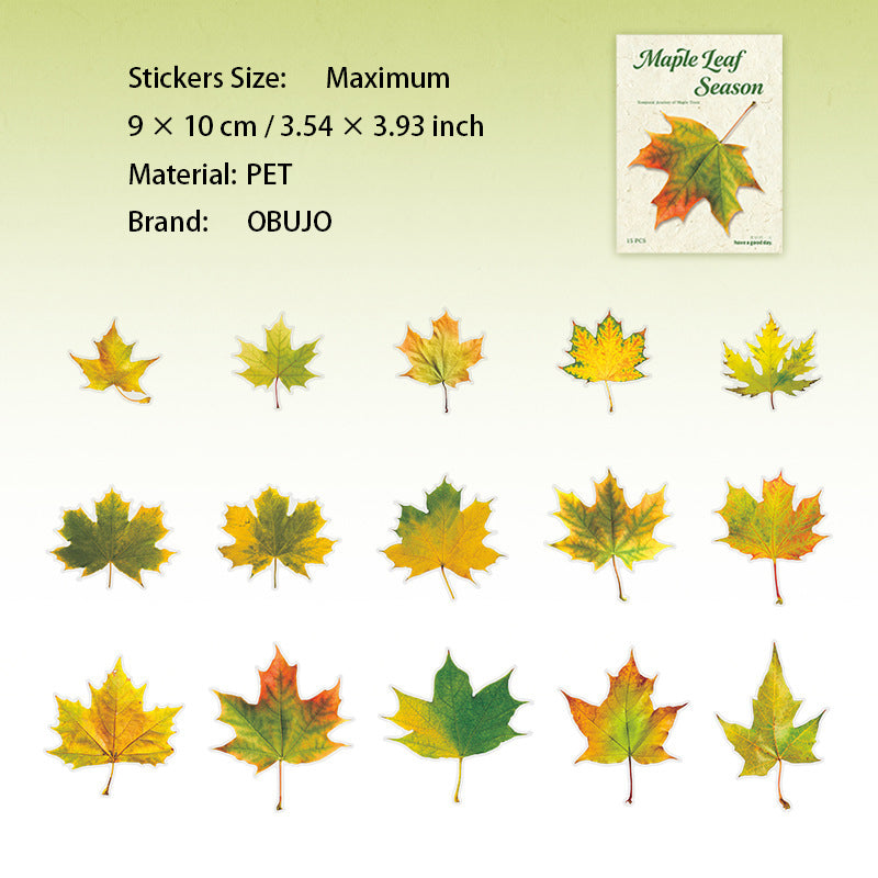 15 Pcs Autumn Leaf PET Stickers FYJJ