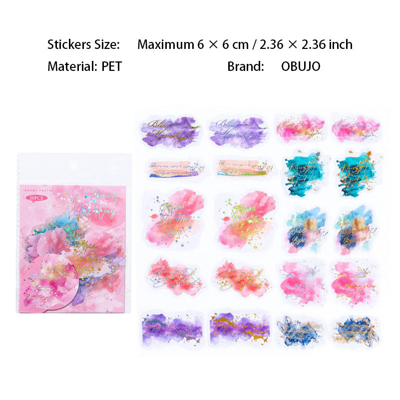 20 Pcs Watercolor Theme PET Stickers LGMJ