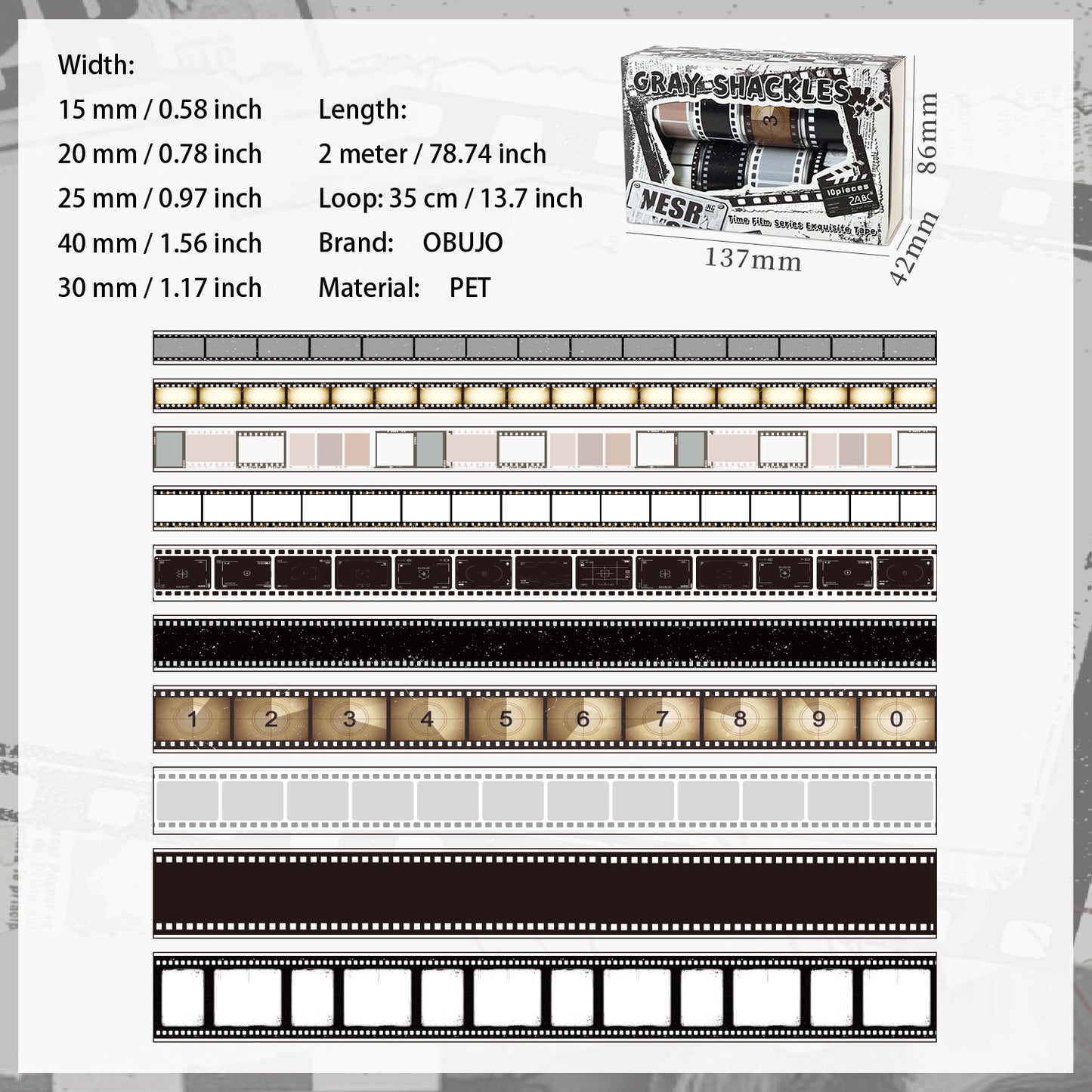 10 Rolls Movie Film PET Tapes Set SGJJ