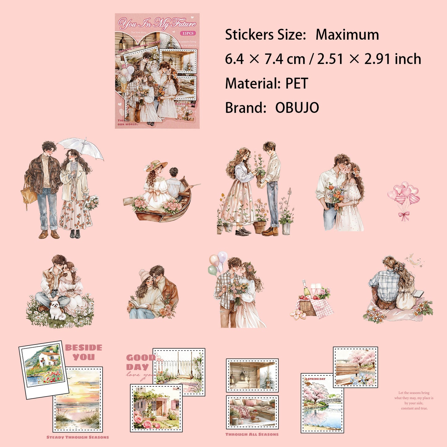 15 Pcs Coulple Themed PET Stickers YSYN