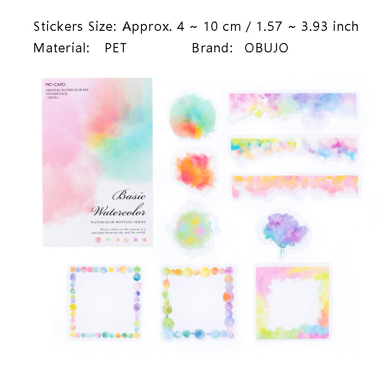 20 Pcs Watercolor Frame PET Stickers SCMTQ