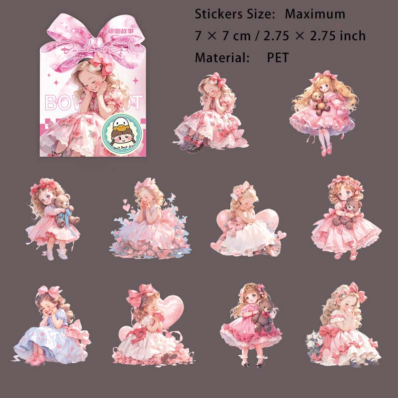 15 Pcs Glitter Bow Girl PET Stickers HDJNH