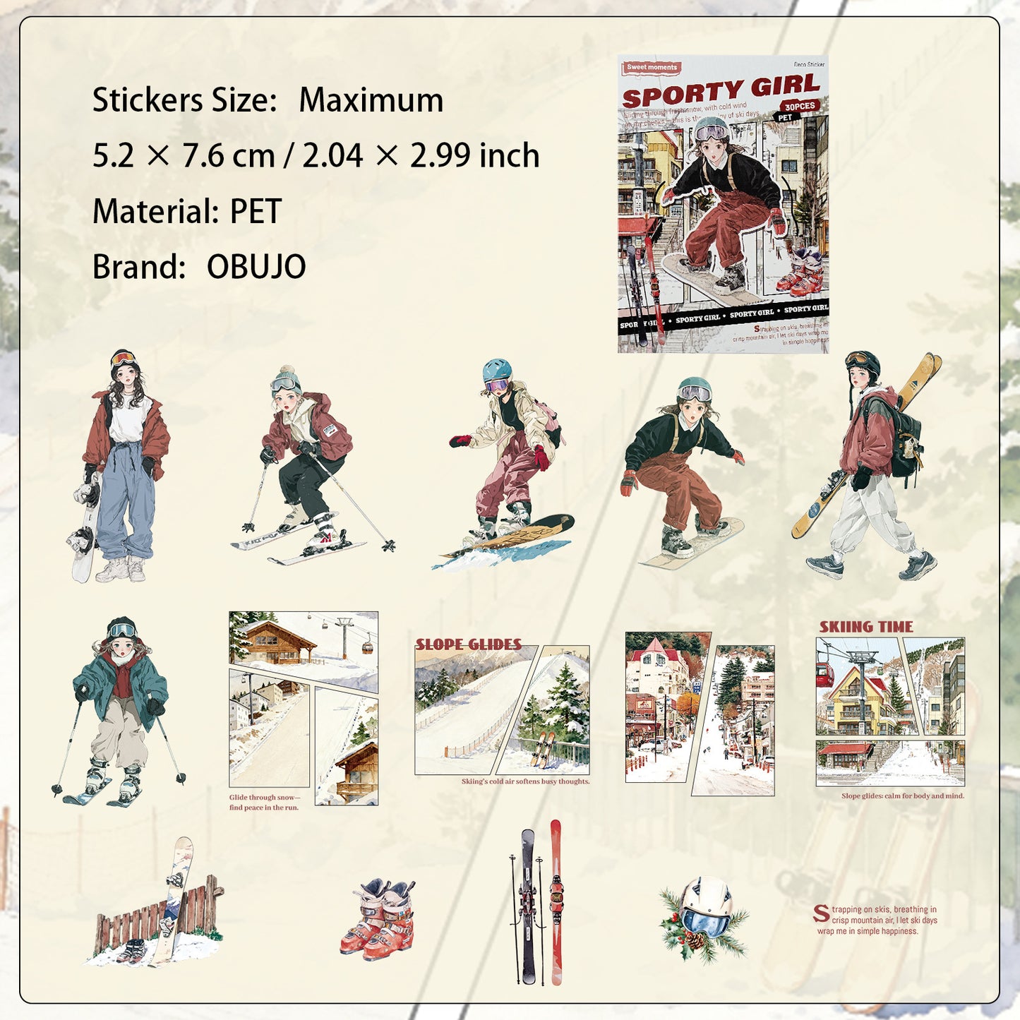 30 Pcs Sporty Girl PET Stickers SNYD