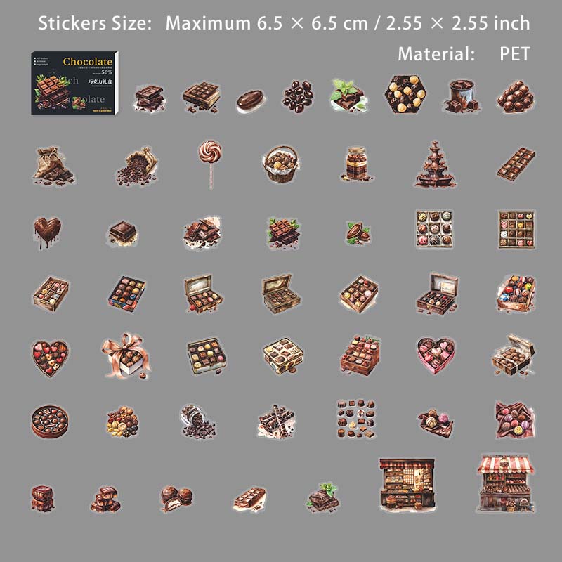 50 Pcs Chocolate Theme PET Stickers XNQKL