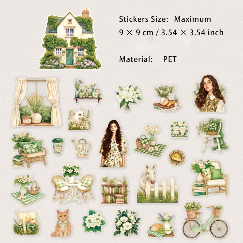 25 Pcs Garden Girl PET Stickers WNYG