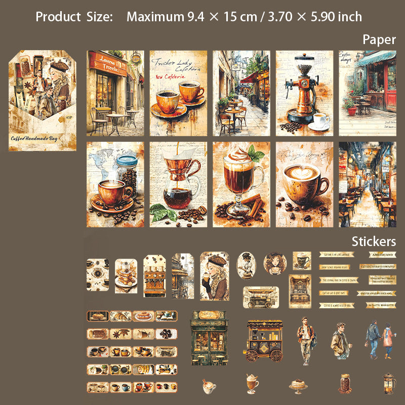 45 Pcs Coffee Themed Journal Paper and Stickers Kit KFSZB