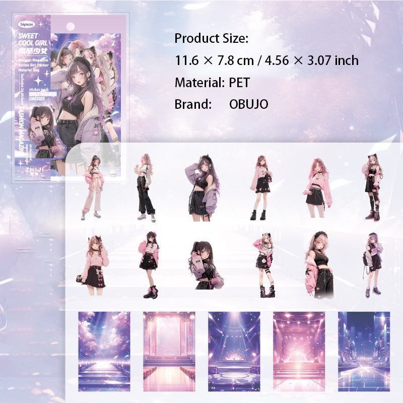 34 Pcs Urban Girl Stickers and Journal Paper Kit SSZZ