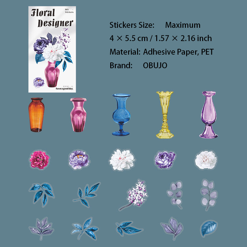 20 Pcs Flower Vase PET Stickers ZYHYS