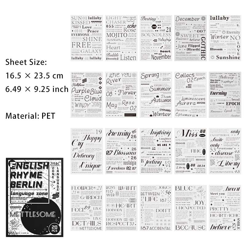 20 Sheets Word Quote PET Stickers Book YXDD