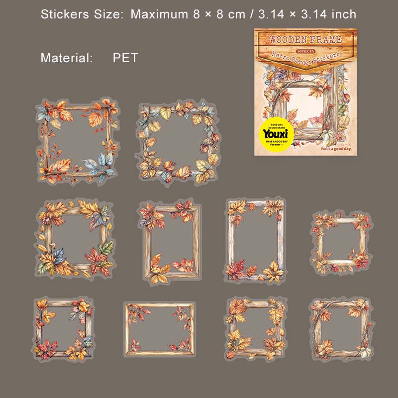 10 Pcs Wooden Frame PET Stickers SYMK