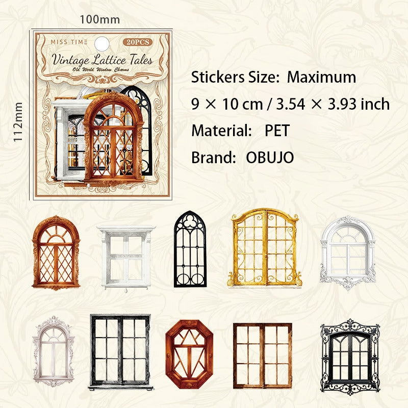 20 Pcs Vintage Window PET Stickers FGGSWY
