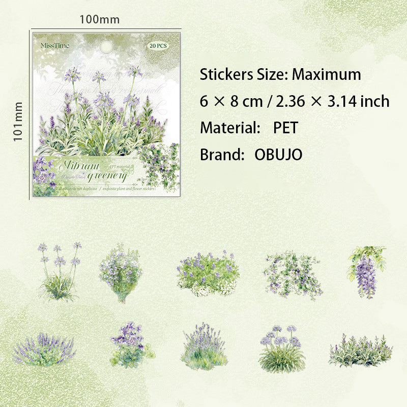 20 Pcs Shell Light Plant PET Stickers LYAR