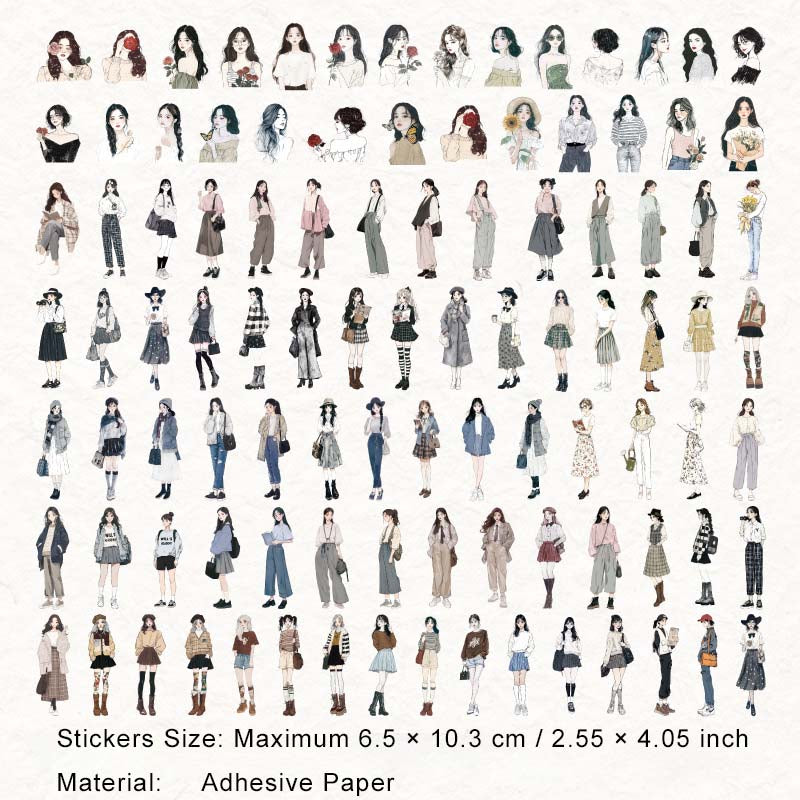 100 Pcs Fashion Girl PET Stickers FDYLM
