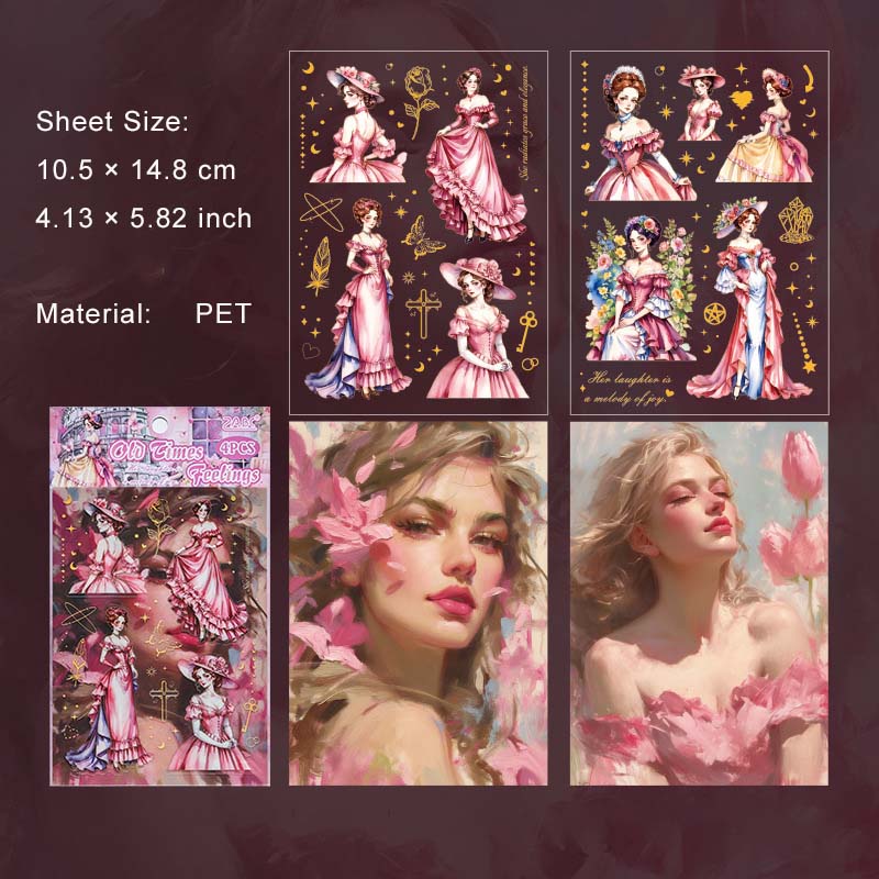 4 Sheets Vintage Lady Stickers FHJY