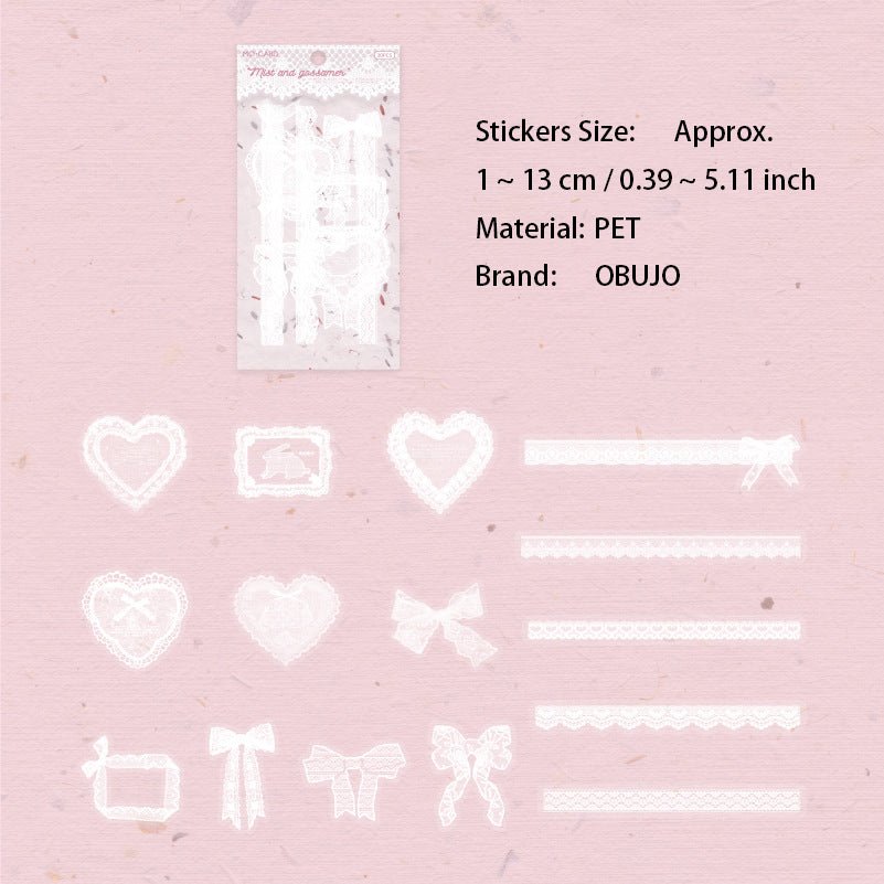 30 Pcs White Lace Themed PET Stickers LSWY