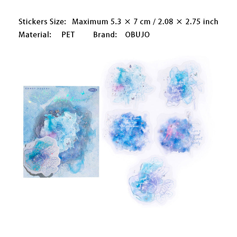 10 Pcs Watercolor Flower PET Stickers LGHP