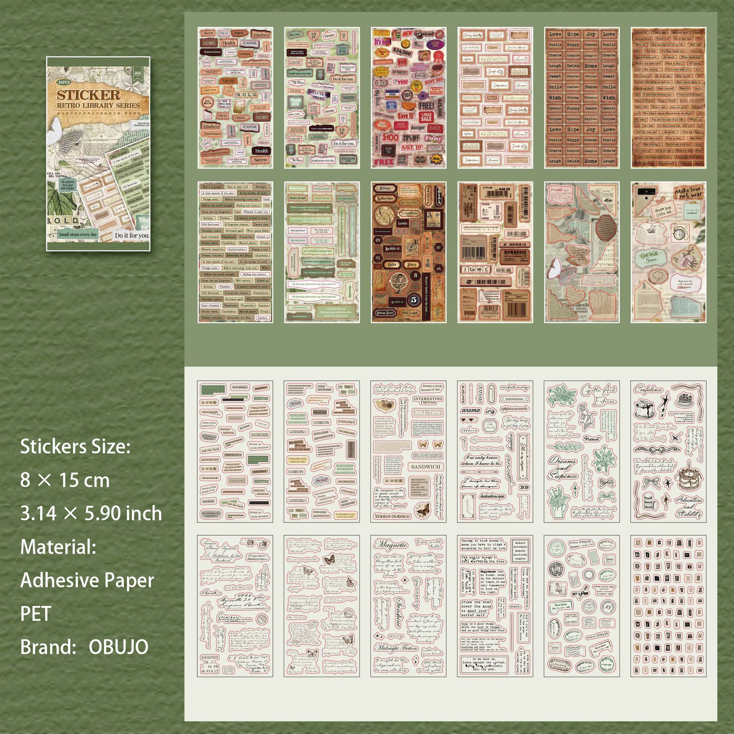 24 Sheets Vintage Words Quote Stickers Book FGCSS