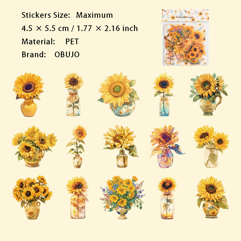 15 Pcs Flower Vase PET Stickers WHTX