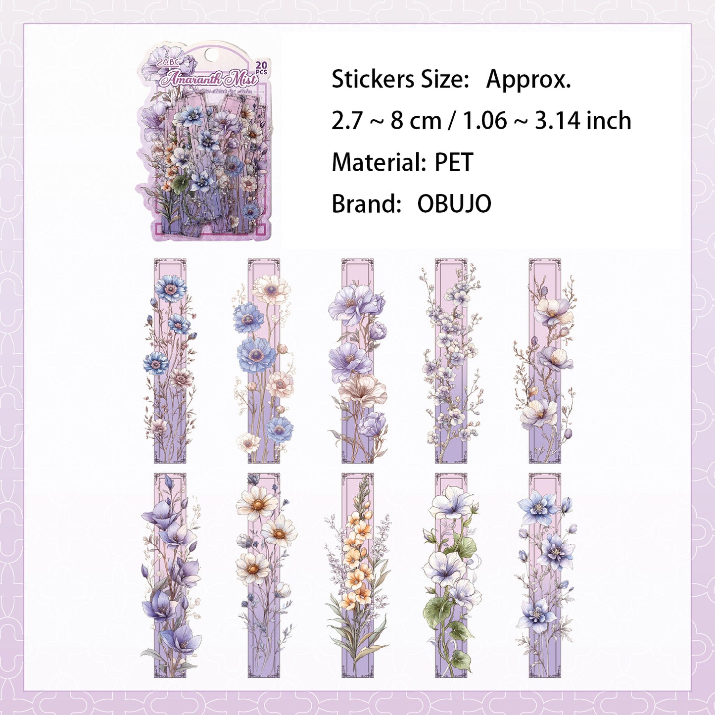 20 Pcs Floral PET Stickers CHJX