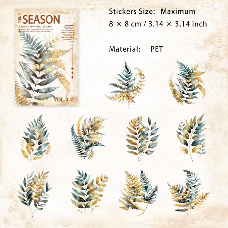 20 Pcs Green Plants Ferns PET Stickers QJCJ