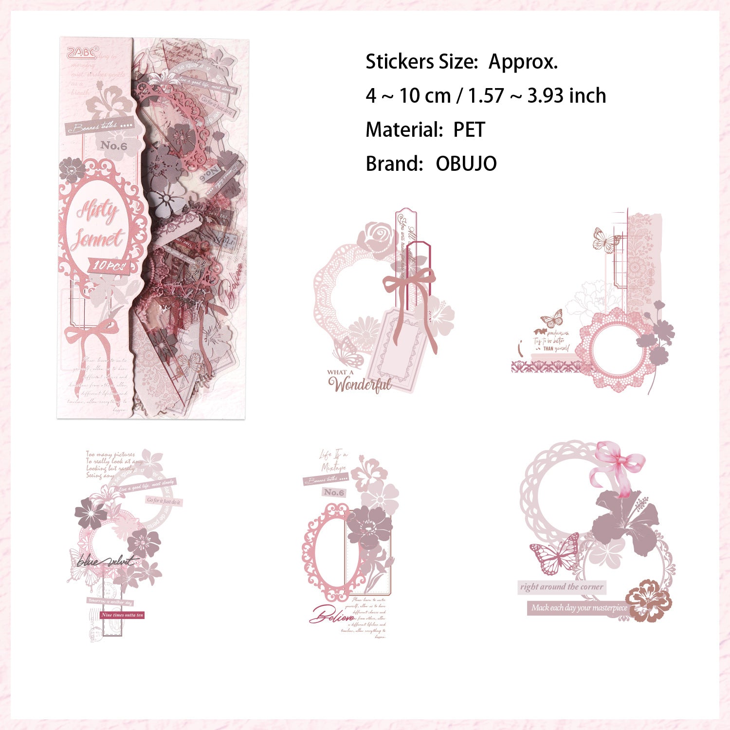 10 Pcs Lace Collage PET Stickers YSXJ