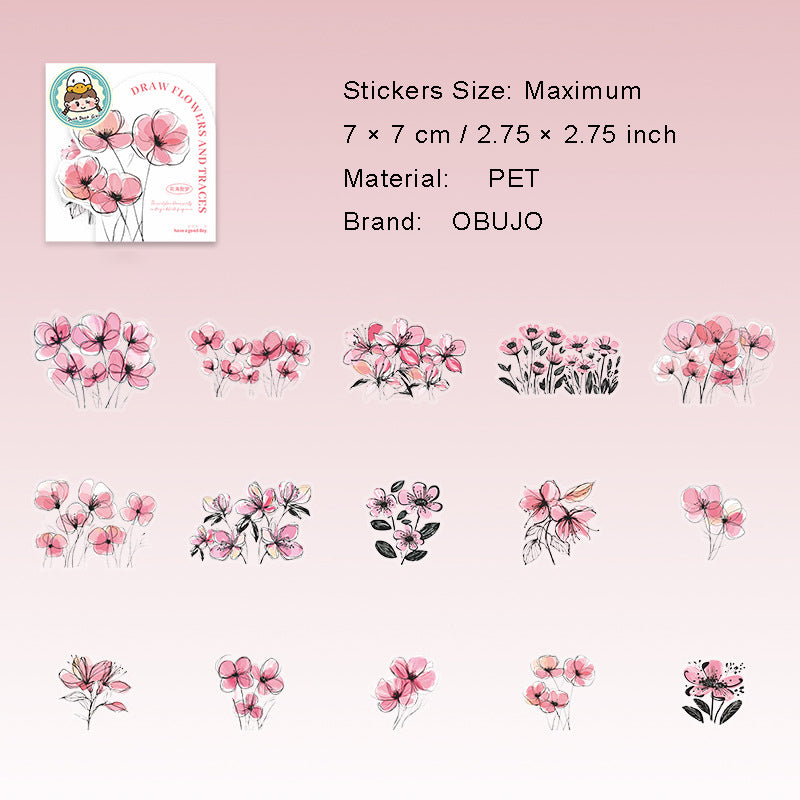 15 Pcs Light Color Flower PET Stickers MHHJ