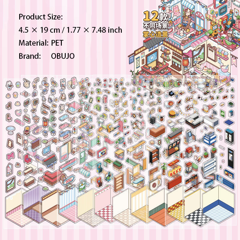 12 Sheets 3D Scene Diy Stickers Book ZXXL