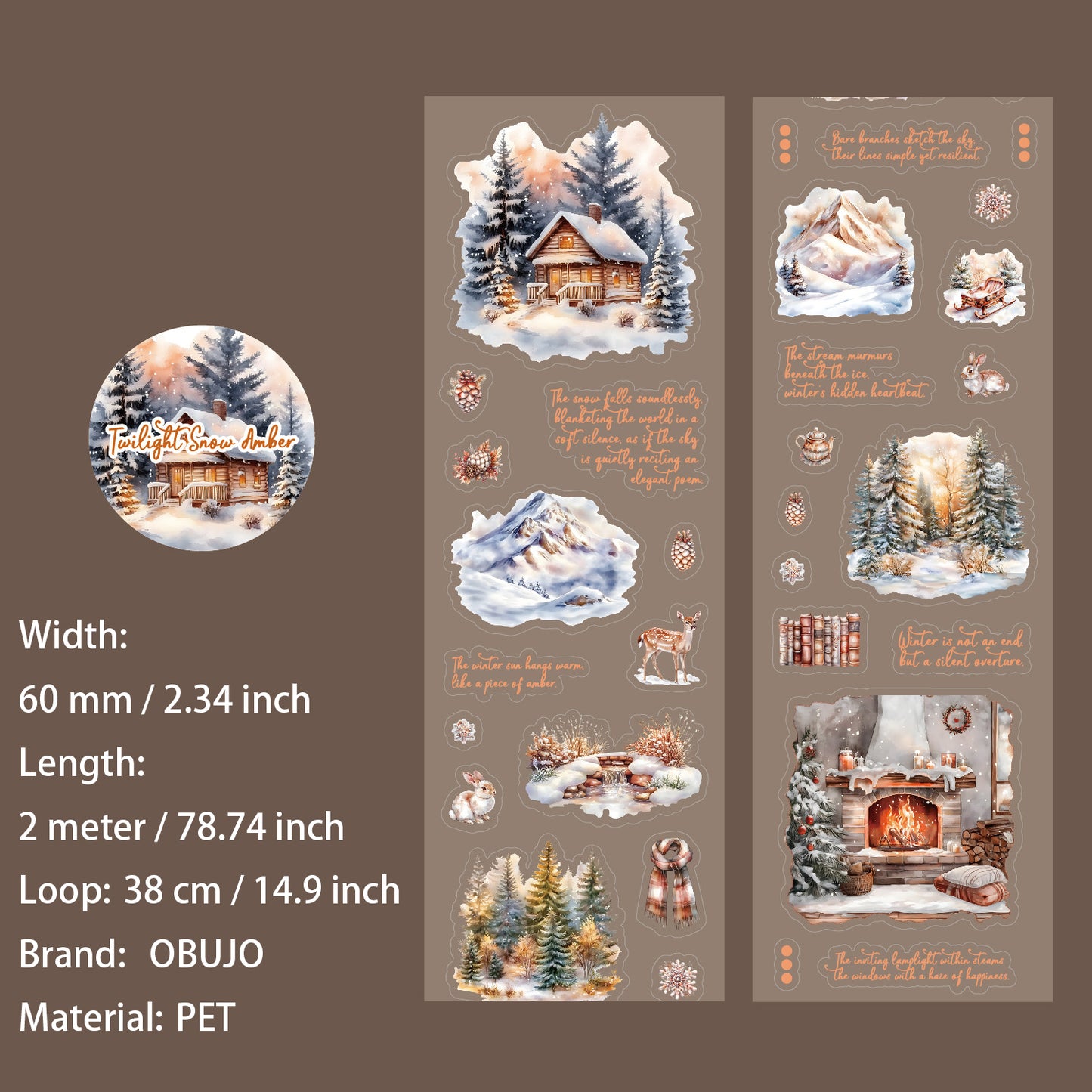 1 Roll Winter Aurora Themed PET Stickers Tape YDCX