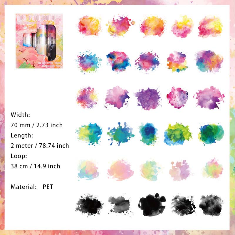 6 Rolls Watercolor PET Stickers Tape Set MRSH