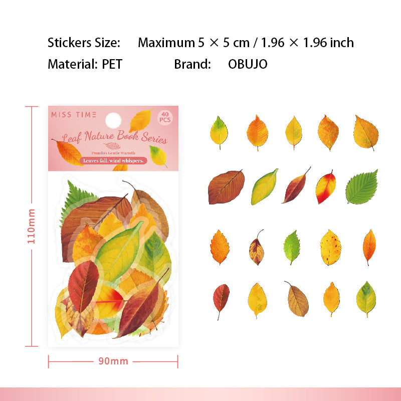 40 Pcs Leaf Texture PET Stickers YZZRCS
