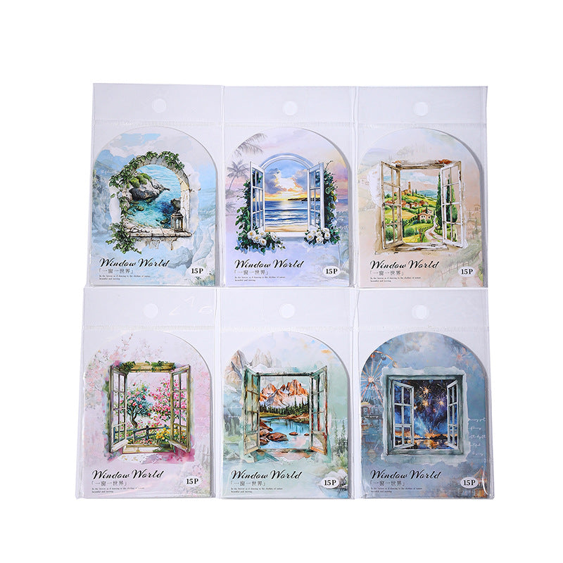 15 Pcs Windows Landscape PET Stickers YCYSJ