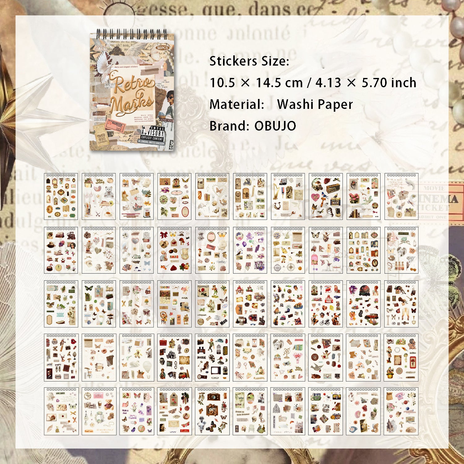 25 Sheets Vintage Journal Stickers Book GDSZ