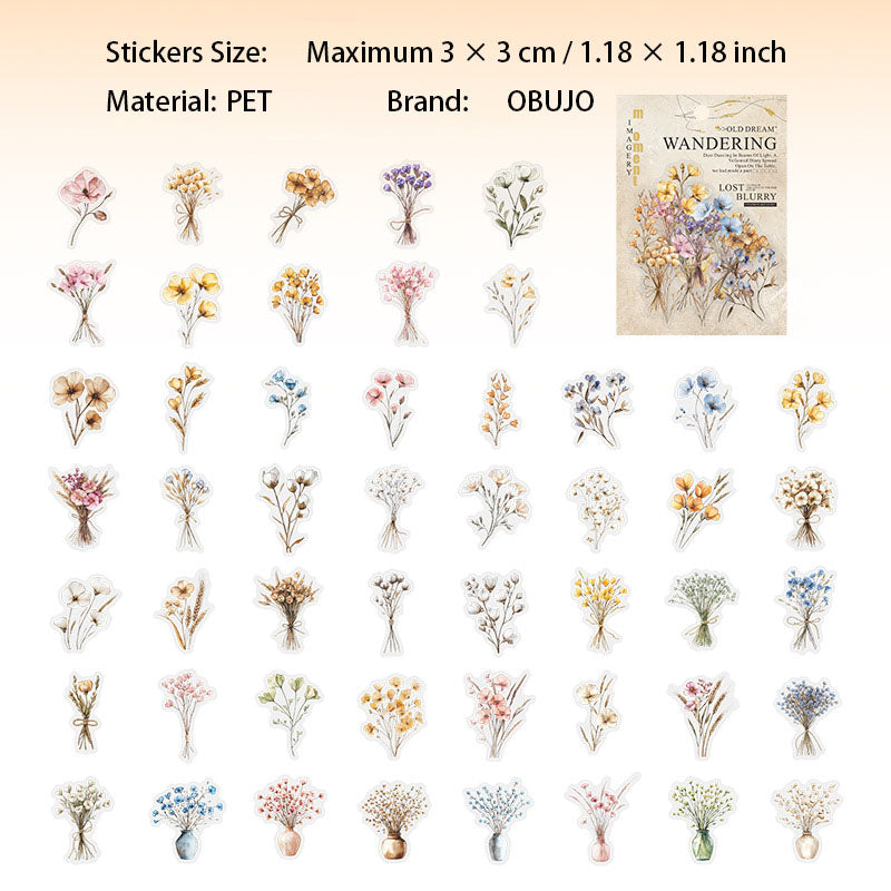 50 Pcs Flower Butterfly PET Stickers MDJM