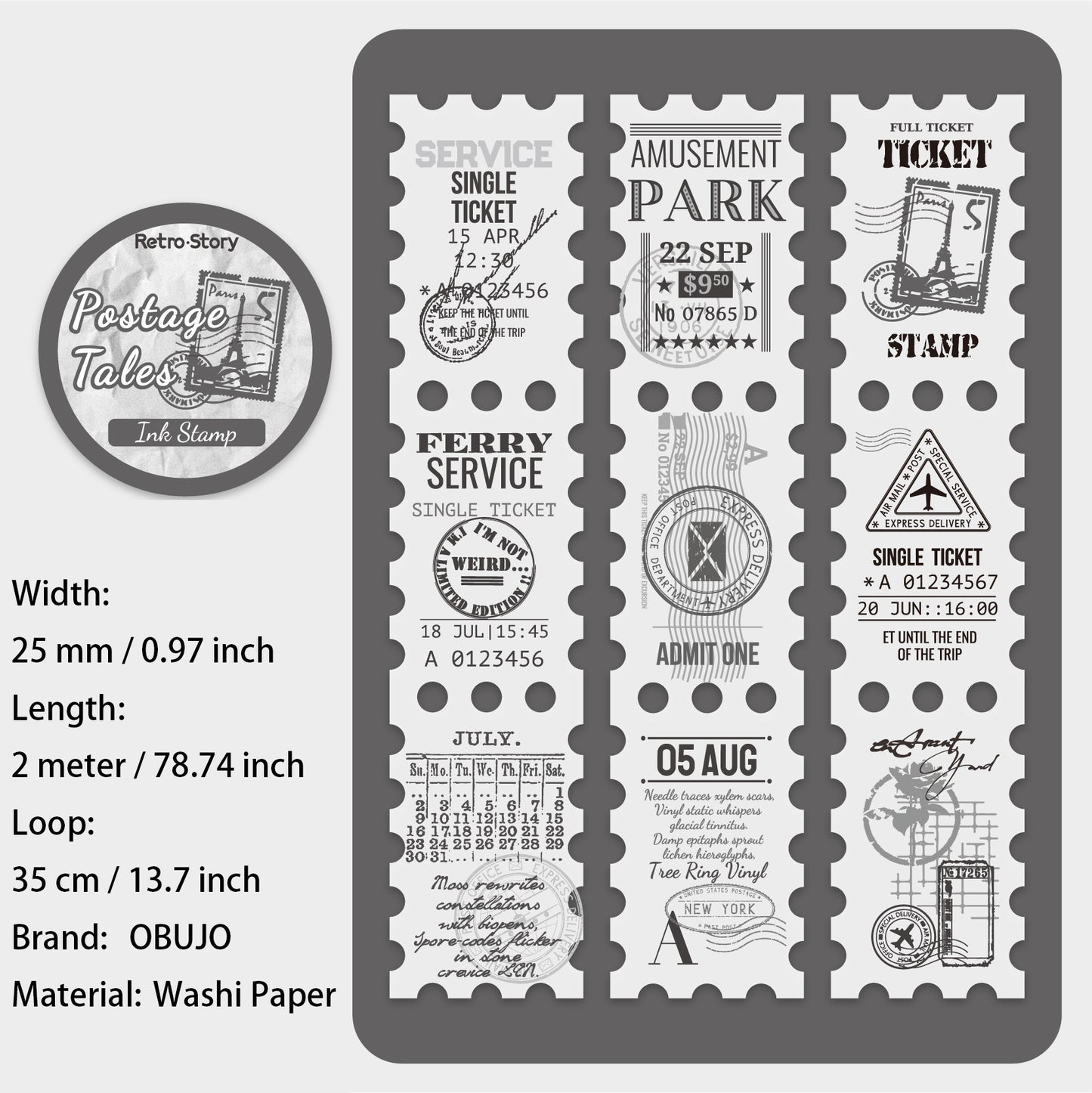 1 Roll Vintage Postage Stamp Stickers Tape YJTJ