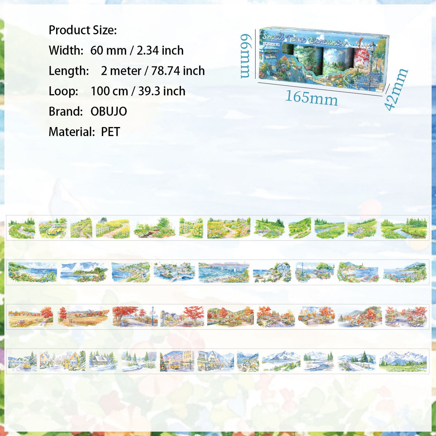 4 Rolls Town Country Landscape PET Stickers Tapes Set XZRZ