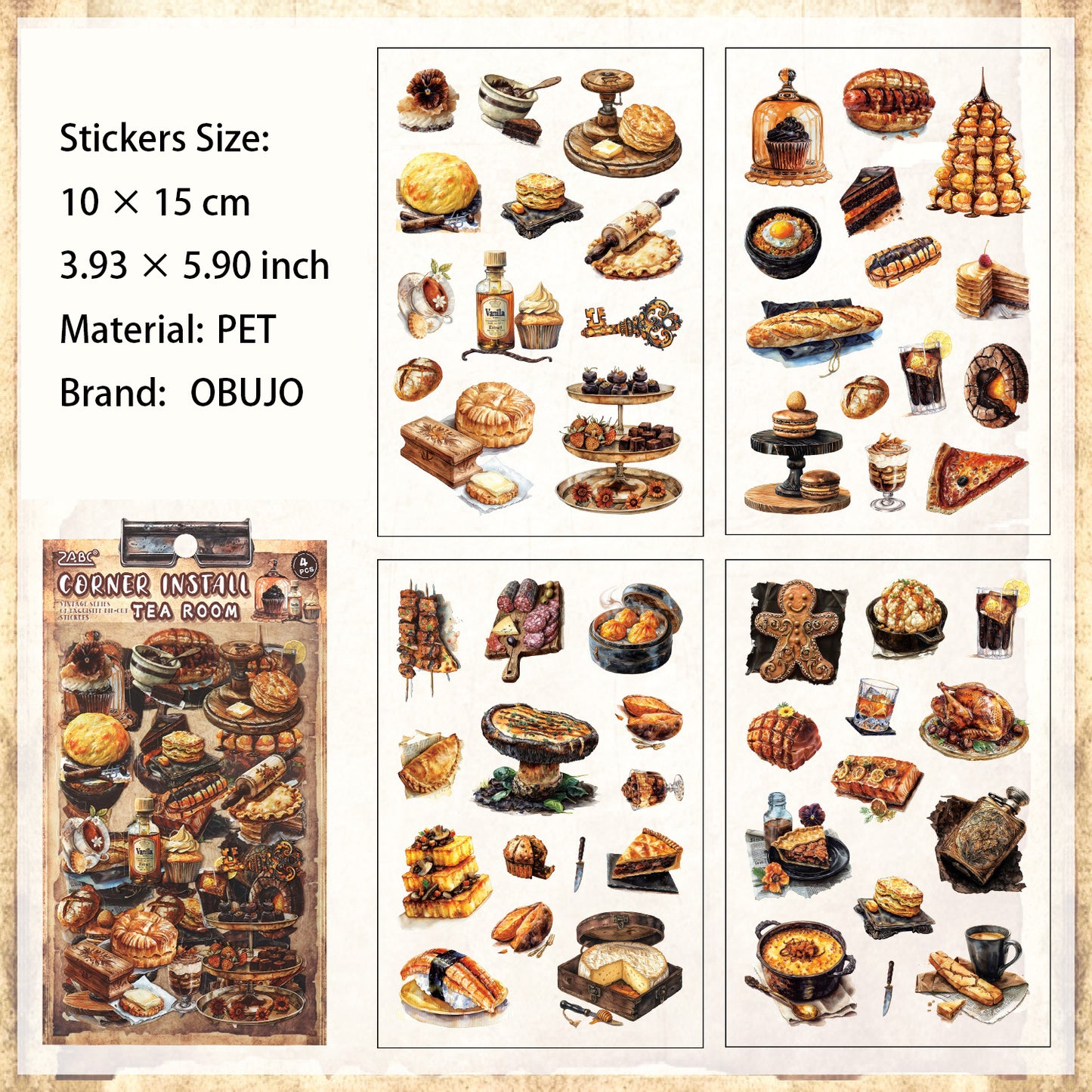 4 Sheets Vintage Junk Journal Stickers GZJW