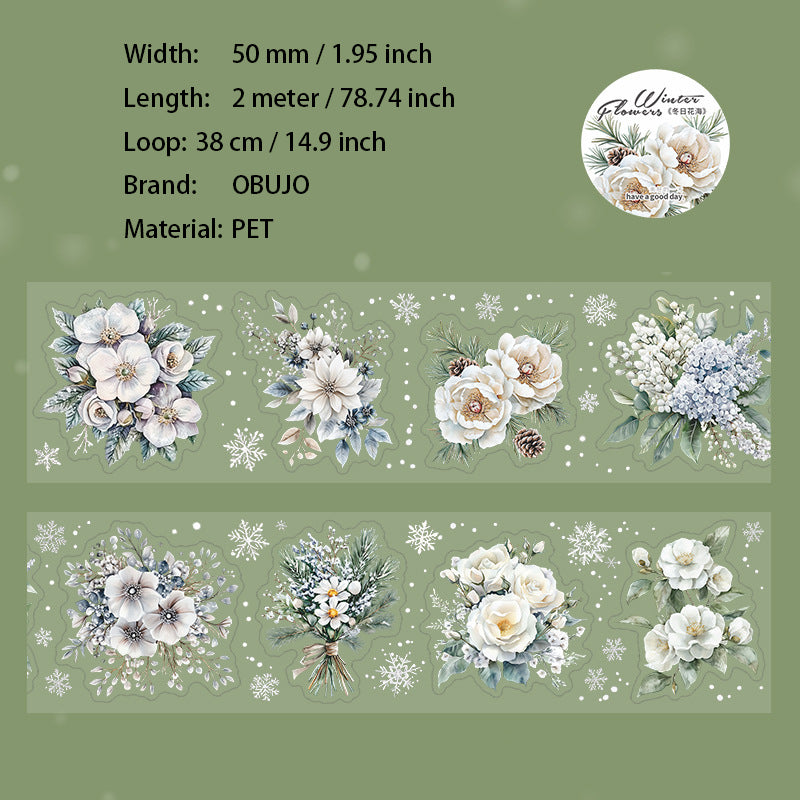 1 Roll Winter Flower PET Stickers Tape DRHH