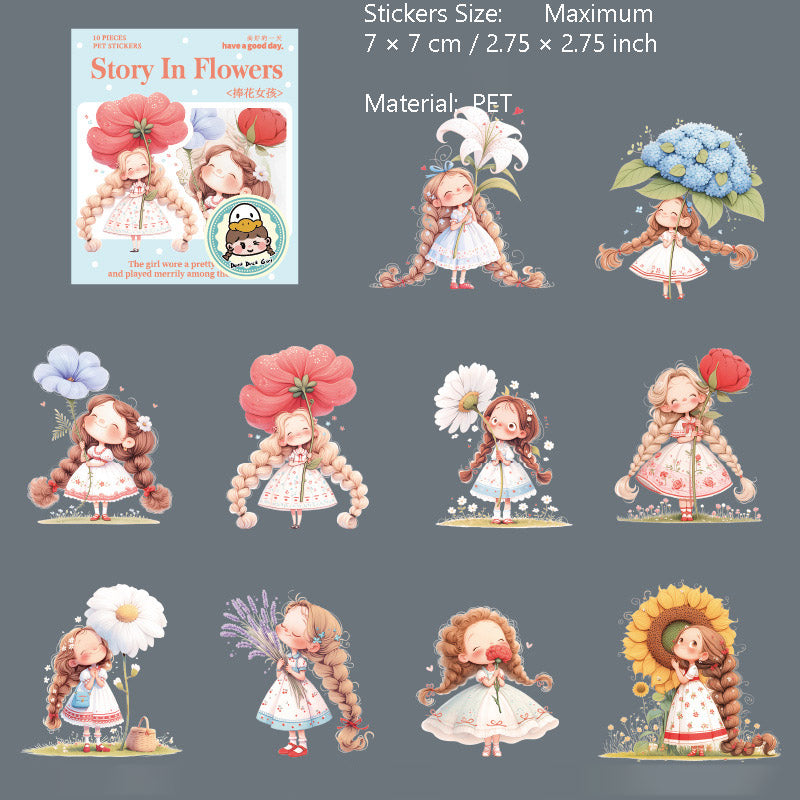 10 Pcs Cartoon Girl PET Stickers HCZGS