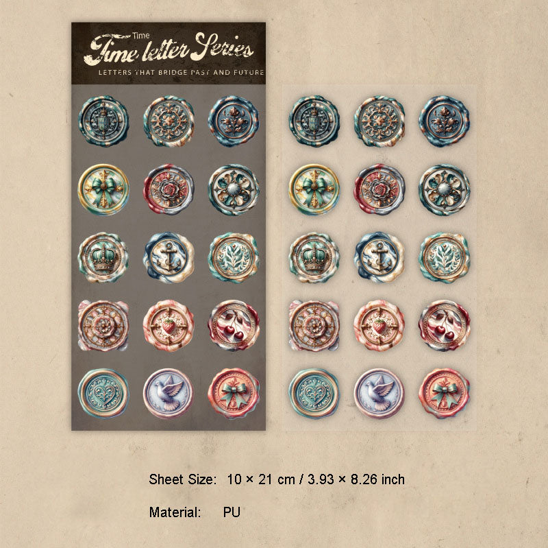 15 Pcs Vintage Wax Seal PU Stickers SGXJ